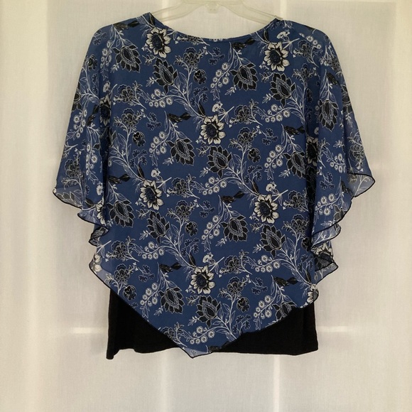 AB Studio Chiffon Overlay Blouse. Size XL Blue/Black/White - Picture 3 of 3